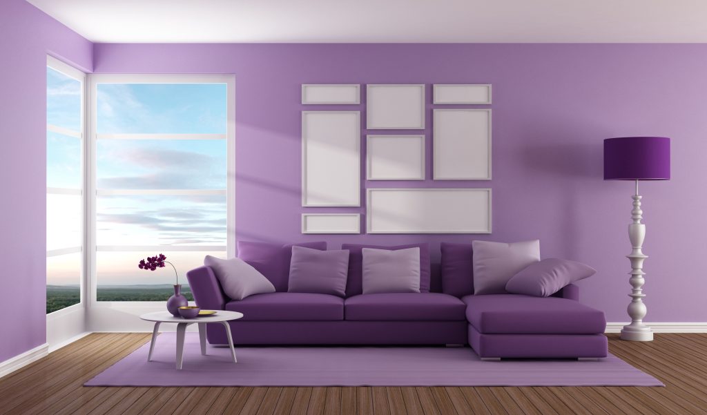 2018 Living room with a sofa by the window in purple 130691  scaled